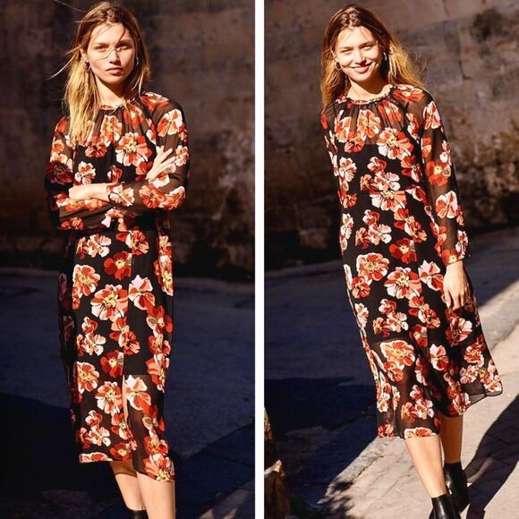 MADEWELL Bohemian Black & Red Floral Rose Summer Dress – Medium - Picture 2 of 15